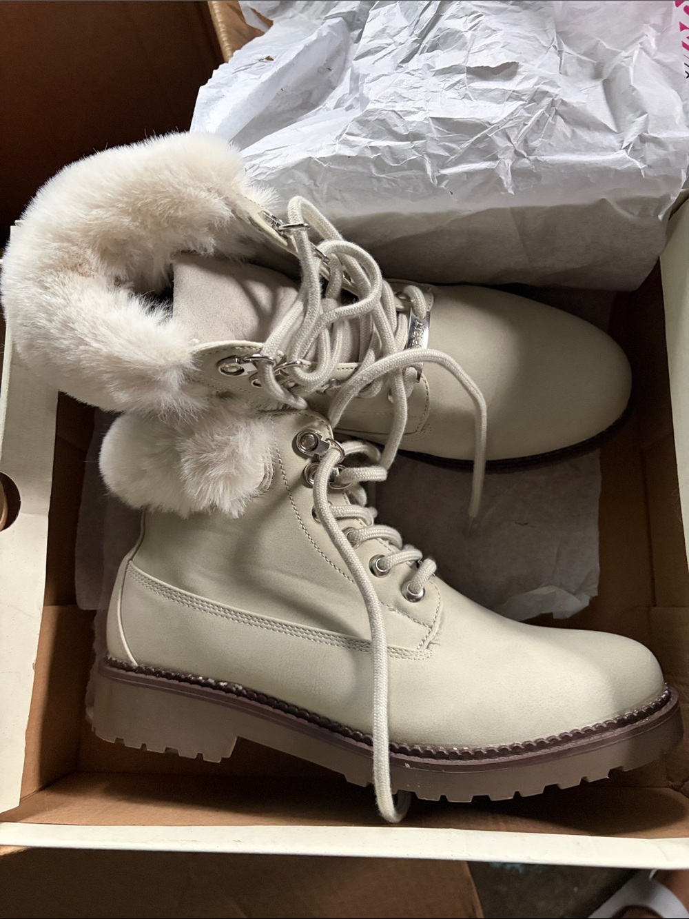 Esprit Cream Lace-Up Faux-Fur Ankle Boots - Picture 2 of 2